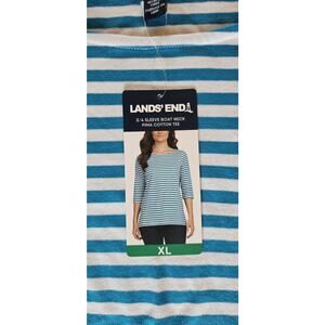 Lands' End 3/4 Sleeve Boat Neck Pima Cotton Tee Womens XL